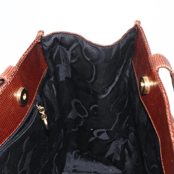 Salvatore Ferragamo Tote Bag Leather Embossed Brown Gold Auth 152061