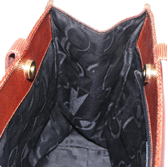 Salvatore Ferragamo Tote Bag Leather Embossed Brown Gold Auth 152061