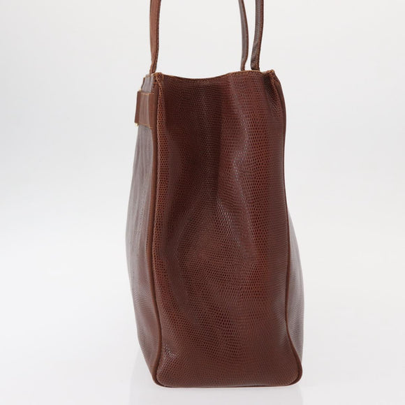 Salvatore Ferragamo Tote Bag Leather Embossed Brown Gold Auth 152061