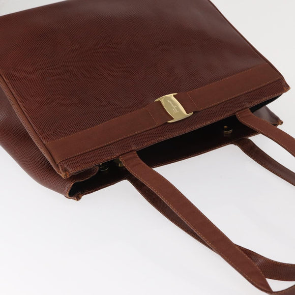 Salvatore Ferragamo Tote Bag Leather Embossed Brown Gold Auth 152061