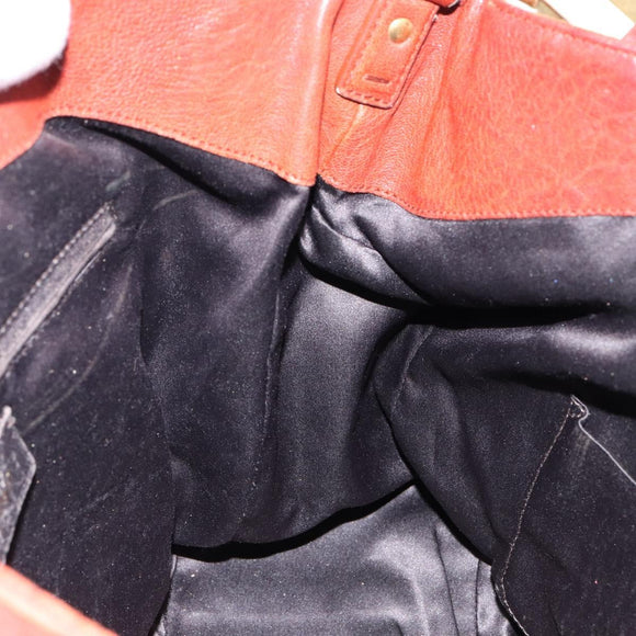 SAINT LAURENT Hand Bag Leather Gold Red Auth 152066