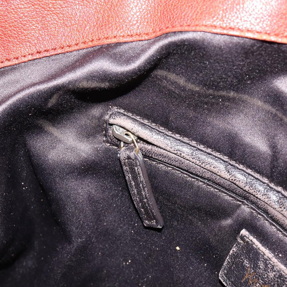 SAINT LAURENT Hand Bag Leather Gold Red Auth 152066