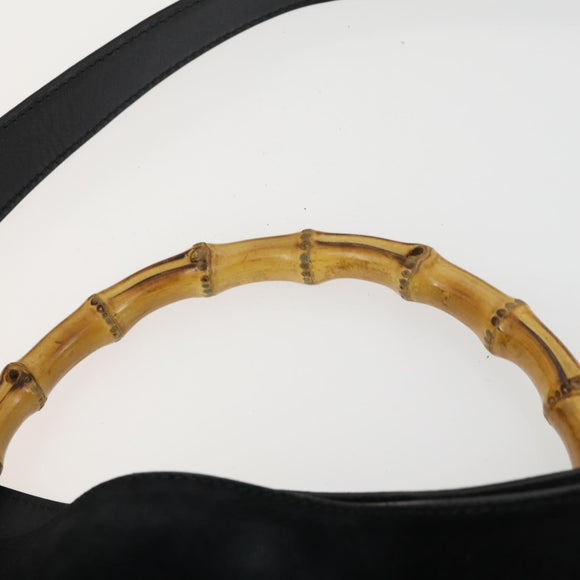 GUCCI Bamboo Shoulder Bag Suede 2way Black Gold 001 2058 1638 0 Auth 152069
