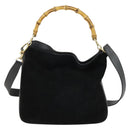 GUCCI Bamboo Shoulder Bag Suede 2way Black Gold 001 2058 1638 0 Auth 152069-13