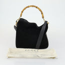 GUCCI Bamboo Shoulder Bag Suede 2way Black Gold 001 2058 1638 0 Auth 152069-12