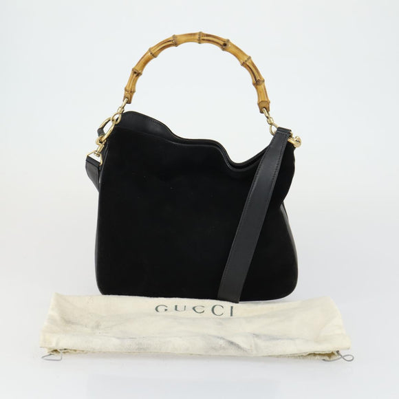 GUCCI Bamboo Shoulder Bag Suede 2way Black Gold 001 2058 1638 0 Auth 152069