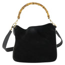GUCCI Bamboo Shoulder Bag Suede 2way Black Gold 001 2058 1638 0 Auth 152069-2