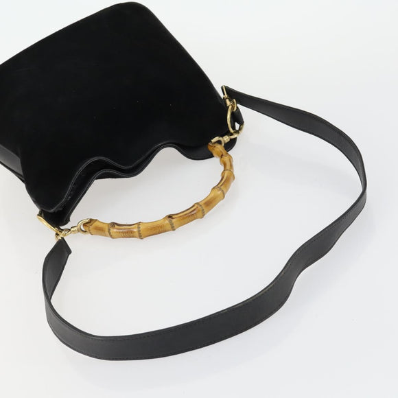 GUCCI Bamboo Shoulder Bag Suede 2way Black Gold 001 2058 1638 0 Auth 152069