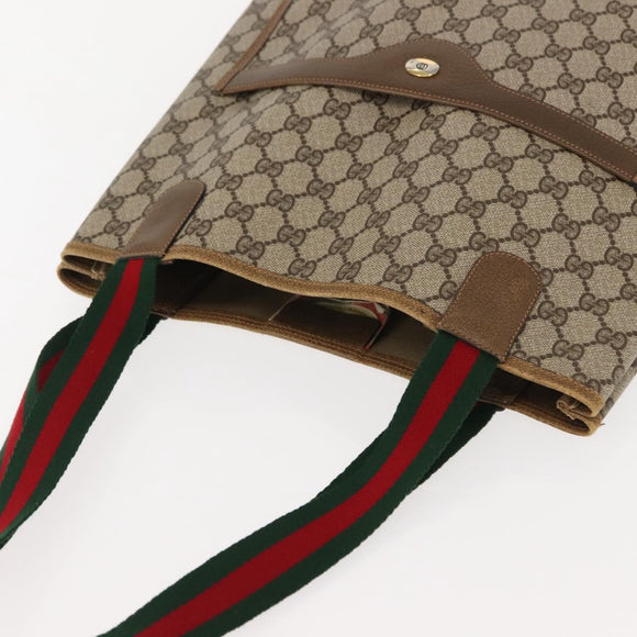 GUCCI GG Supreme Web Sherry Line Tote Bag PVC Beige Red 39 02 003 Auth 152070