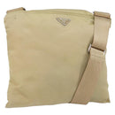 PRADA Shoulder Bag Nylon Beige Silver Auth 152076-1