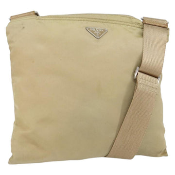 PRADA Shoulder Bag Nylon Beige Silver Auth 152076