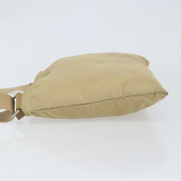 PRADA Shoulder Bag Nylon Beige Silver Auth 152076