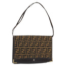 FENDI Zucca Canvas Shoulder Bag Black Brown Auth 152077-1