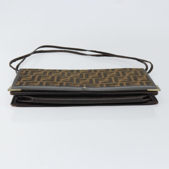 FENDI Zucca Canvas Shoulder Bag Black Brown Auth 152077