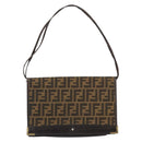 FENDI Zucca Canvas Shoulder Bag Black Brown Auth 152077-13