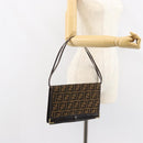 FENDI Zucca Canvas Shoulder Bag Black Brown Auth 152077-23