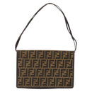 FENDI Zucca Canvas Shoulder Bag Black Brown Auth 152077-2