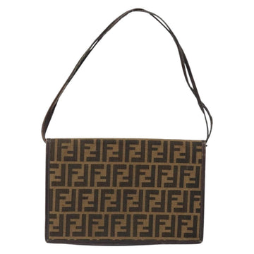 FENDI Zucca Canvas Shoulder Bag Black Brown Auth 152077 - 0