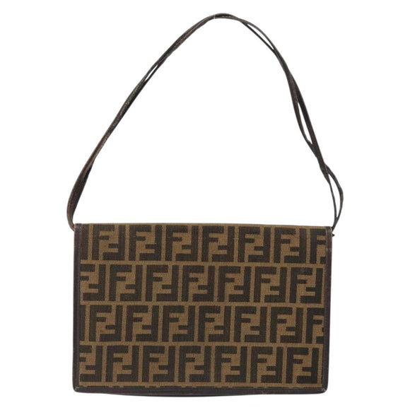 FENDI Zucca Canvas Shoulder Bag Black Brown Auth 152077