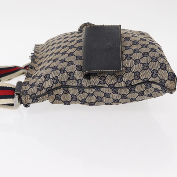 GUCCI GG Canvas Sherry Line Shoulder Bag Navy Red 169937 Auth 152079