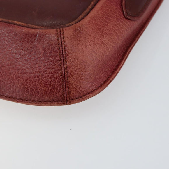 CARTIER Shoulder Bag Leather Red Gold Auth 152080