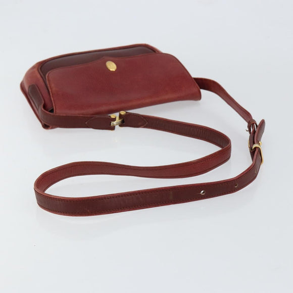 CARTIER Shoulder Bag Leather Red Gold Auth 152080