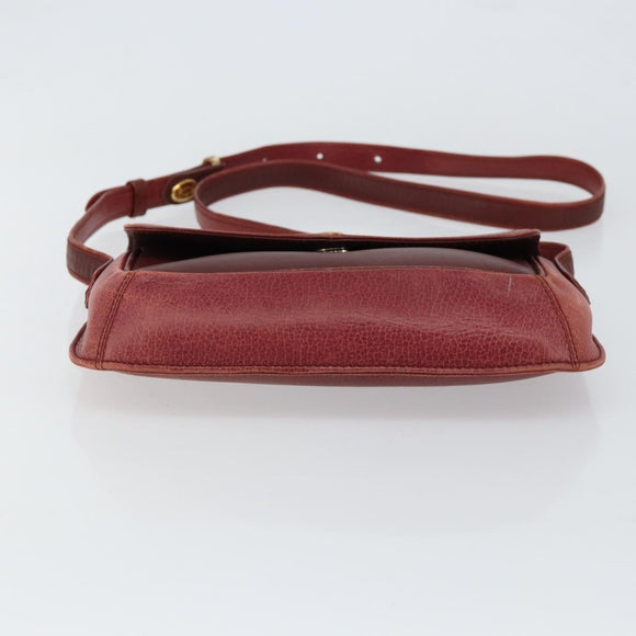CARTIER Shoulder Bag Leather Red Gold Auth 152080