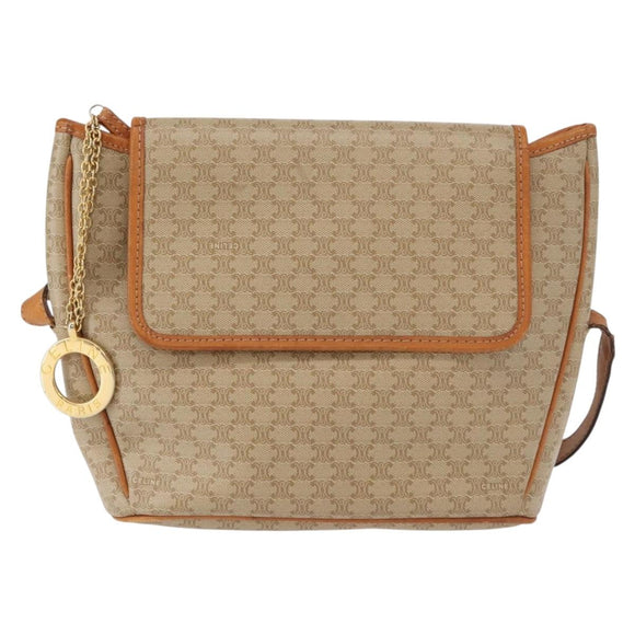 CELINE Macadam Canvas Shoulder Bag PVC Beige Gold Auth 152081