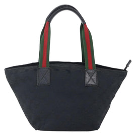 GUCCI GG Canvas Web Sherry Line Hand Bag Black Red Green 131228 Auth 152084 - 0