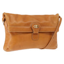 CELINE Shoulder Bag Leather Brown Gold Auth 152085-1