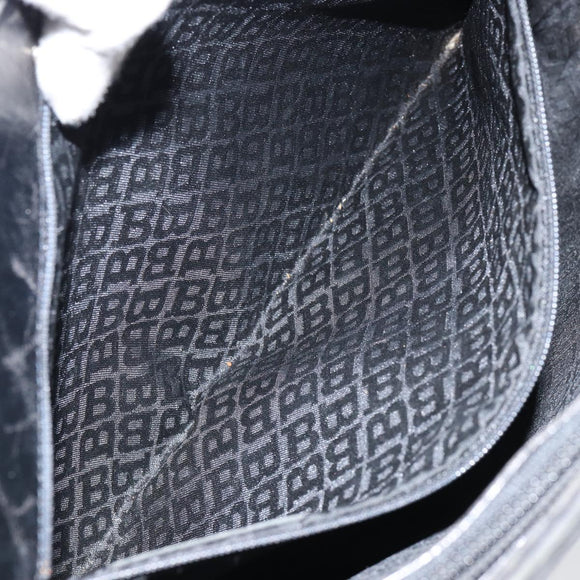 BALLY Hand Bag Leather Black Silver Auth 152095