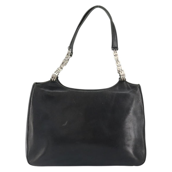 BALLY Hand Bag Leather Black Silver Auth 152095