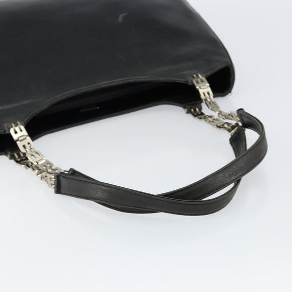 BALLY Hand Bag Leather Black Silver Auth 152095