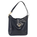 GUCCI Shoulder Bag Leather Navy Gold Auth 152101-1