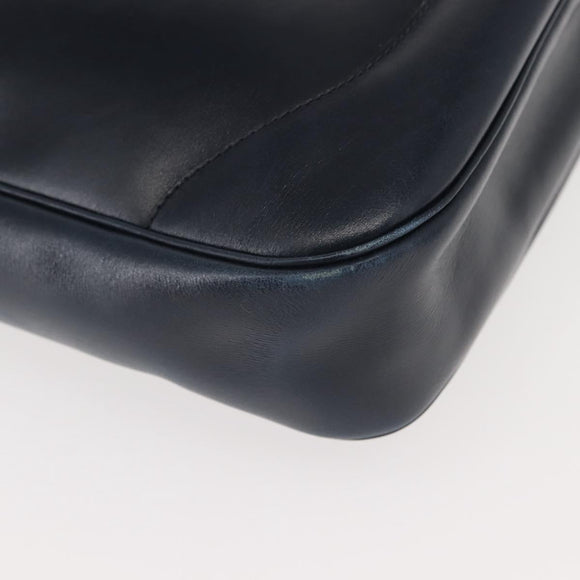 GUCCI Shoulder Bag Leather Navy Gold Auth 152101