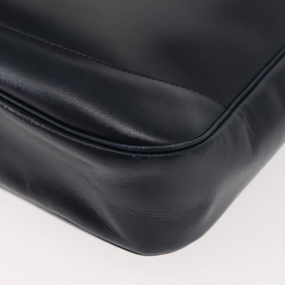 GUCCI Shoulder Bag Leather Navy Gold Auth 152101