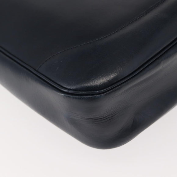 GUCCI Shoulder Bag Leather Navy Gold Auth 152101