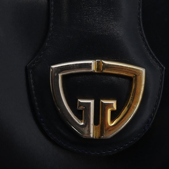 GUCCI Shoulder Bag Leather Navy Gold Auth 152101