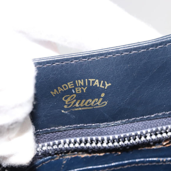 GUCCI Shoulder Bag Leather Navy Gold Auth 152101