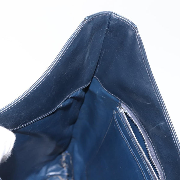 GUCCI Shoulder Bag Leather Navy Gold Auth 152101