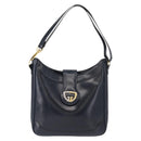 GUCCI Shoulder Bag Leather Navy Gold Auth 152101-13