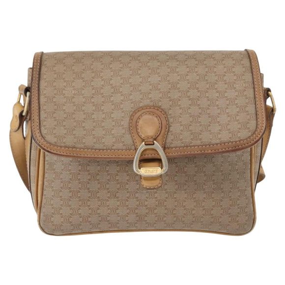 CELINE Macadam Canvas Shoulder Bag PVC Beige Gold Auth 152108