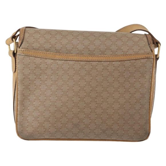 CELINE Macadam Canvas Shoulder Bag PVC Beige Gold Auth 152108