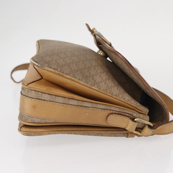 CELINE Macadam Canvas Shoulder Bag PVC Beige Gold Auth 152108