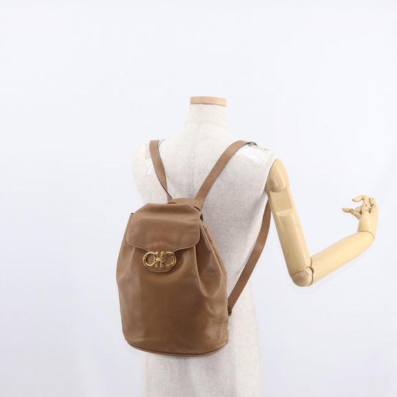 Salvatore Ferragamo Backpack Leather Beige Gold Auth 152109