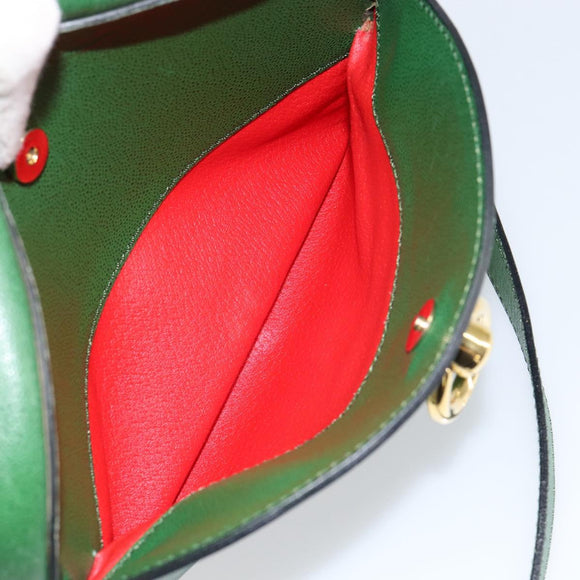 CELINE Shoulder Bag Leather Green Gold Auth 152110