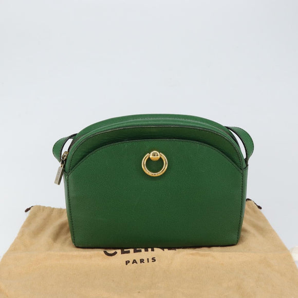 CELINE Shoulder Bag Leather Green Gold Auth 152110