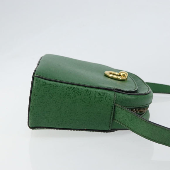 CELINE Shoulder Bag Leather Green Gold Auth 152110
