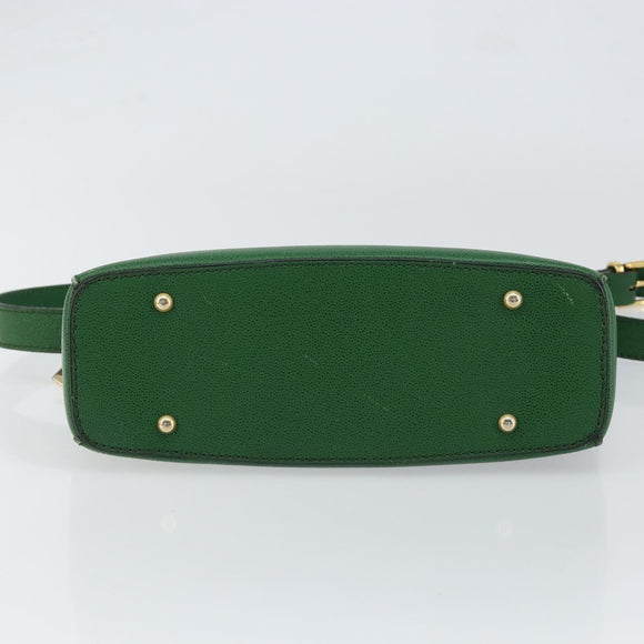 CELINE Shoulder Bag Leather Green Gold Auth 152110