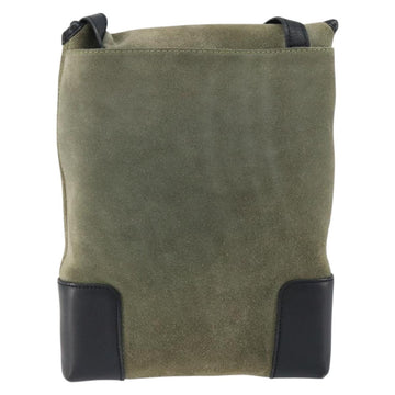 LOEWE Anagram Shoulder Bag Suede Leather Gray Gold Auth 152120 - 0